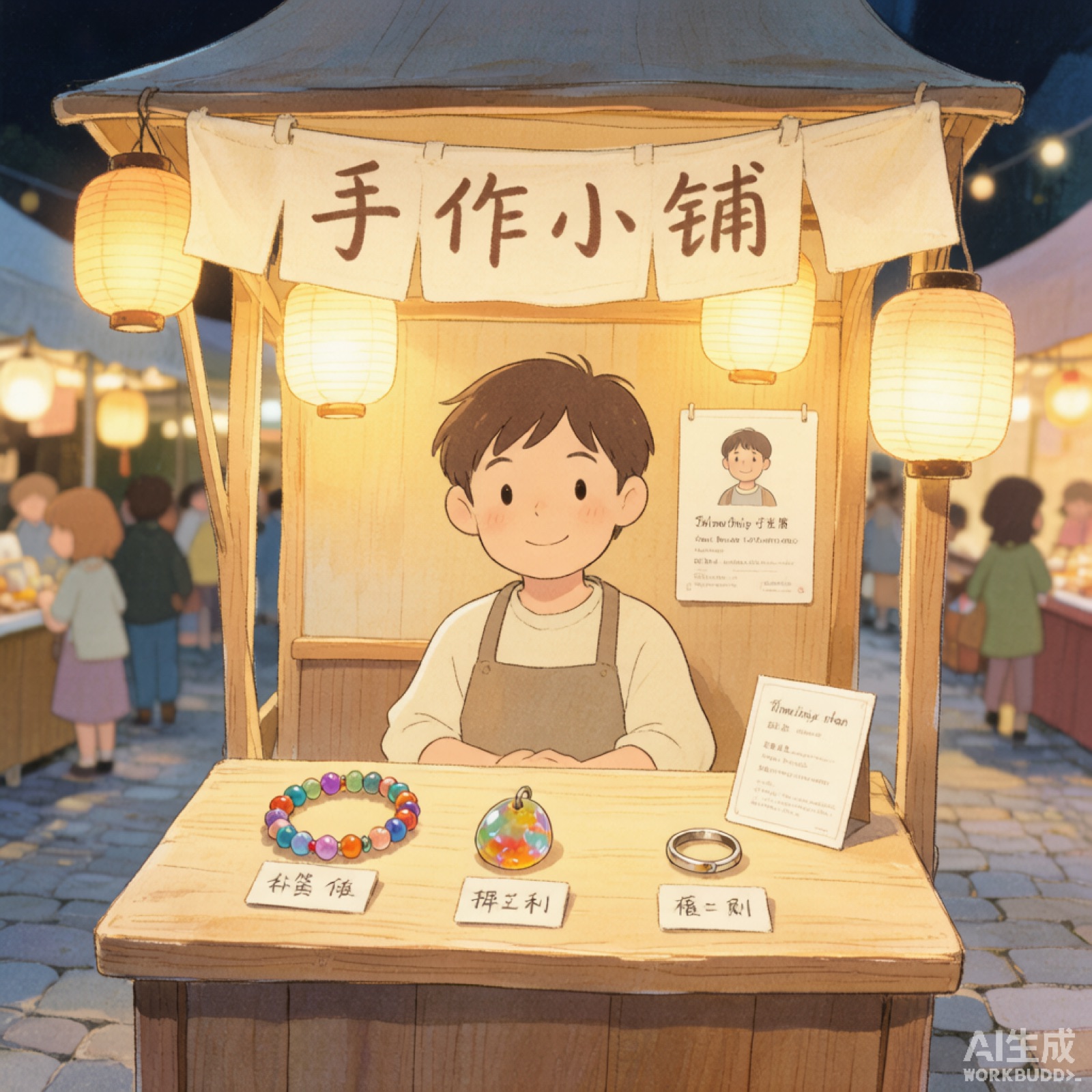 摊位特写·夜晚灯笼下